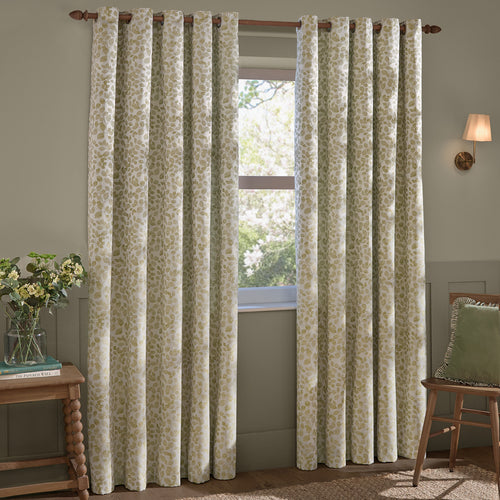 Grace Leaf Jacquard Fully Lined Eyelet Curtains Sage