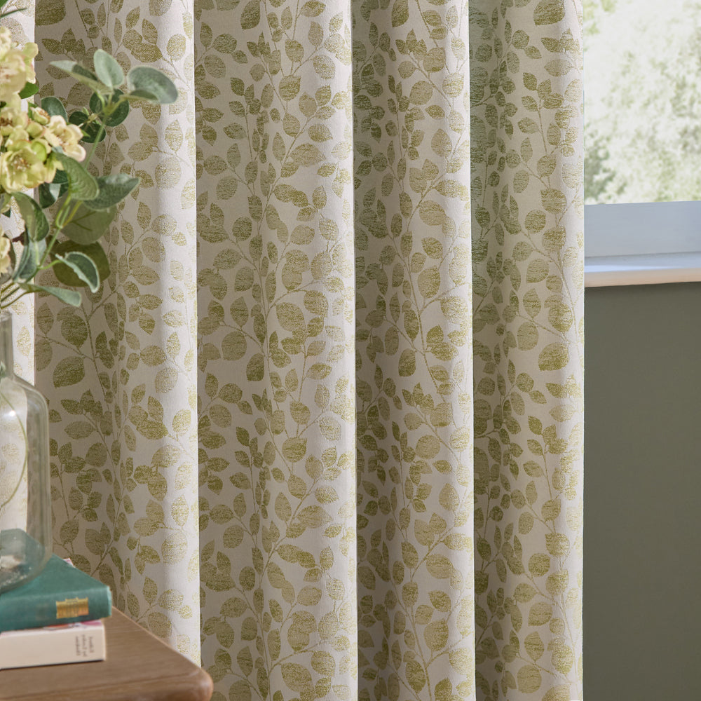 Grace Leaf Jacquard Fully Lined Eyelet Curtains Sage