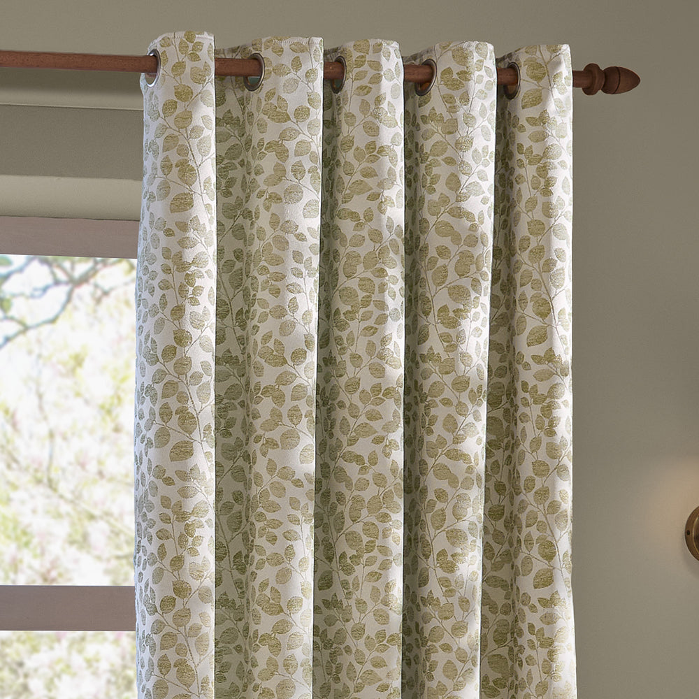 Grace Leaf Jacquard Fully Lined Eyelet Curtains Sage
