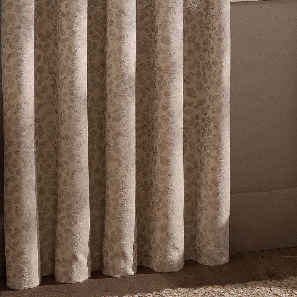 Grace Leaf Jacquard Fully Lined Eyelet Curtains Taupe