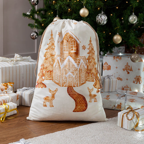  White Accessories - Gretel Printed Velvet Xmas Sack Cloud Dust/Ginger furn.