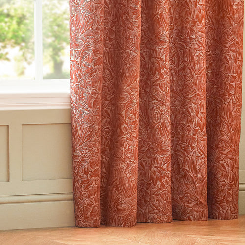 Floral Red Curtains - Grantley Jacquard Pencil Pleat Curtains Brick Wylder