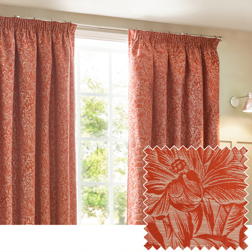 Floral Red Curtains - Grantley Jacquard Pencil Pleat Curtains Brick Wylder