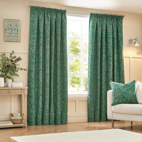 Floral Green Curtains - Grantley Jacquard Pencil Pleat Curtains Emerald Wylder