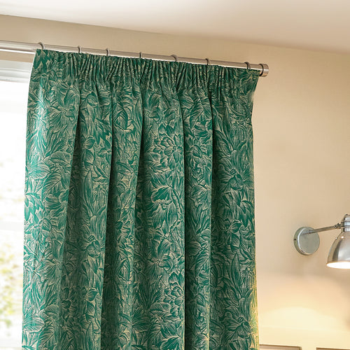 Floral Green Curtains - Grantley Jacquard Pencil Pleat Curtains Emerald Wylder