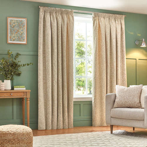 Floral Beige Curtains - Grantley Jacquard Pencil Pleat Curtains Natural Wylder