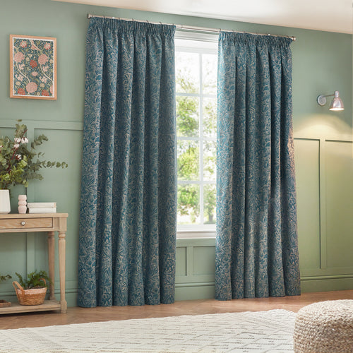 Floral Blue Curtains - Grantley Jacquard Pencil Pleat Curtains Wedgewood Wylder