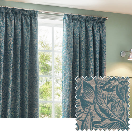 Floral Blue Curtains - Grantley Jacquard Pencil Pleat Curtains Wedgewood Wylder