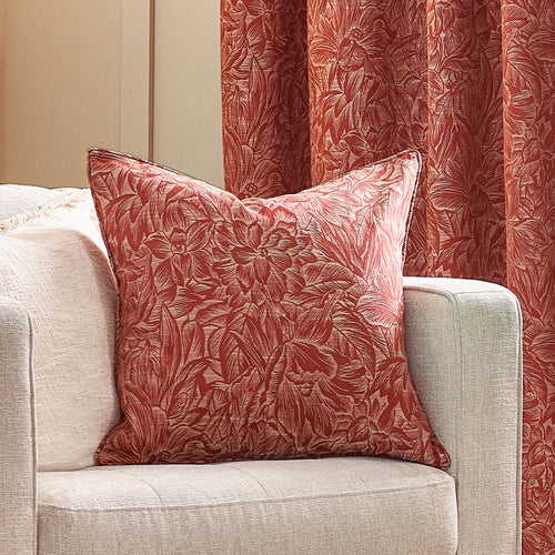 Floral Red Cushions - Grantley Jacquard Piped Cushion Cover Brick Wylder