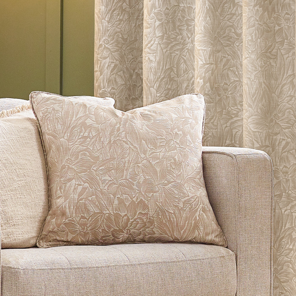 Floral Beige Cushions - Grantley Jacquard Piped Cushion Cover Natural Wylder