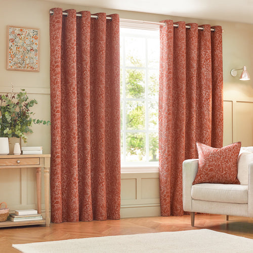 Floral Red Curtains - Grantley Jacquard Eyelet Curtains Brick Wylder