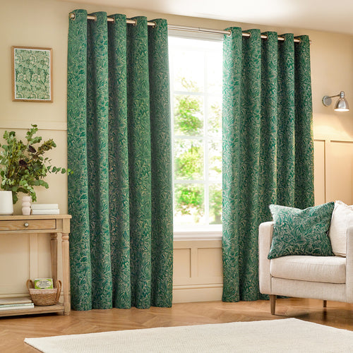 Floral Green Curtains - Grantley Jacquard Eyelet Curtains Emerald Wylder