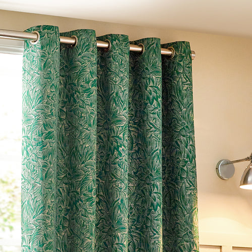 Floral Green Curtains - Grantley Jacquard Eyelet Curtains Emerald Wylder