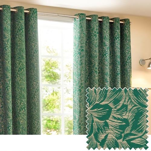 Floral Green Curtains - Grantley Jacquard Eyelet Curtains Emerald Wylder