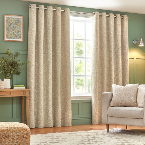 Floral Beige Curtains - Grantley Jacquard Eyelet Curtains Natural Wylder