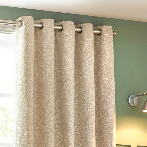 Floral Beige Curtains - Grantley Jacquard Eyelet Curtains Natural Wylder