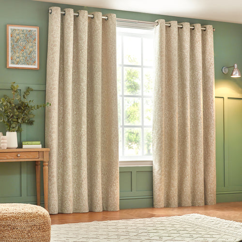 Floral Beige Curtains - Grantley Jacquard Eyelet Curtains Natural Wylder