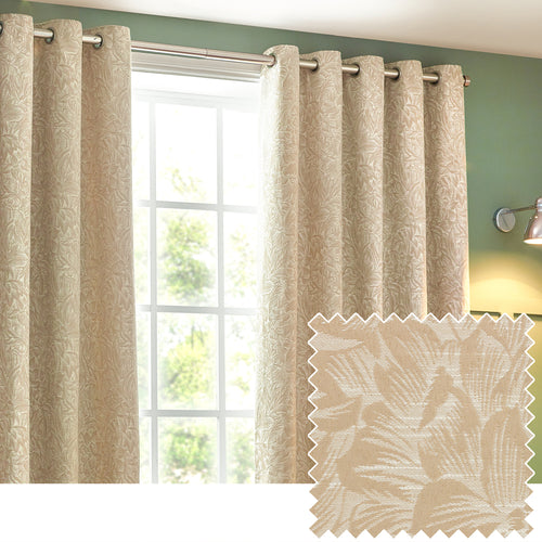 Floral Beige Curtains - Grantley Jacquard Eyelet Curtains Natural Wylder