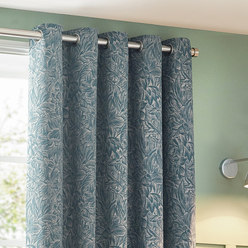 Floral Blue Curtains - Grantley Jacquard Eyelet Curtains Wedgewood Wylder