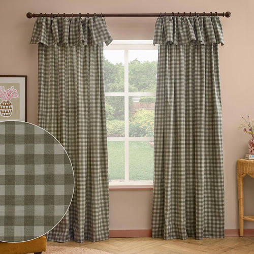 Harriet Gingham Printed Blackout Curtains Baygreen/Mist