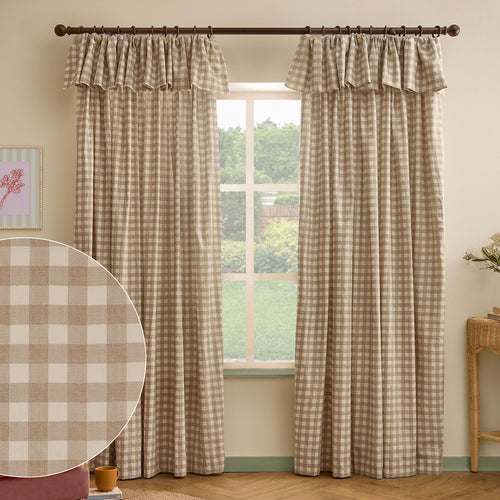 Harriet Gingham Printed Blackout Curtains Natural