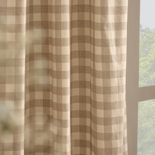 Harriet Gingham Printed Blackout Curtains Natural