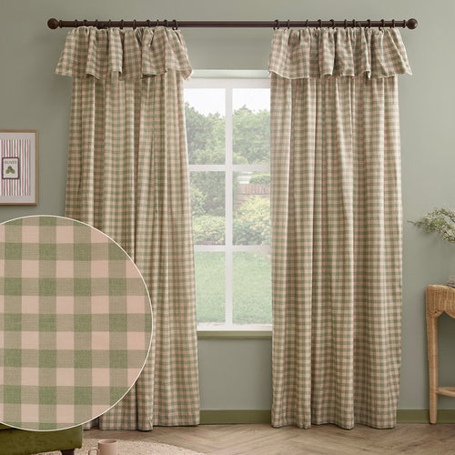 Harriet Gingham Printed Blackout Curtains Pink/Green