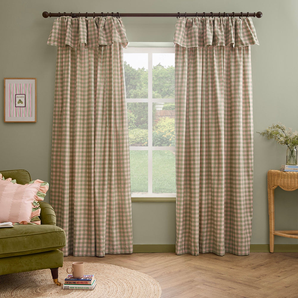 Harriet Gingham Printed Blackout Curtains Pink/Green
