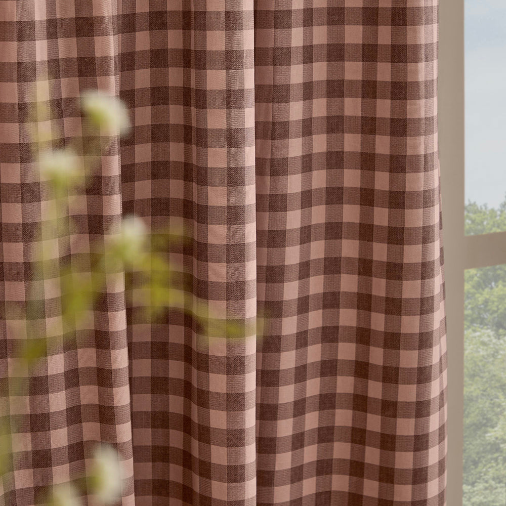 Harriet Gingham Printed Blackout Curtains Rose/Chocolate