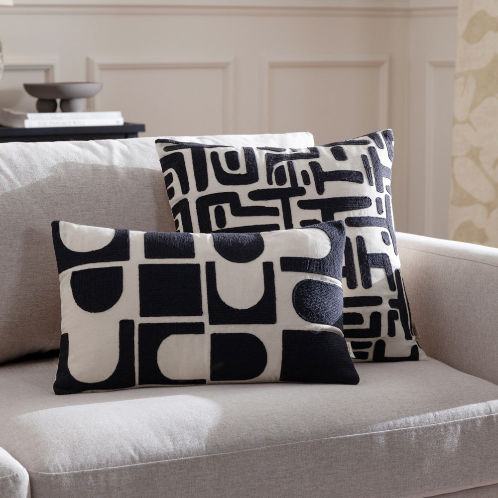 Hallam Embroidered Cotton Cushion Mono