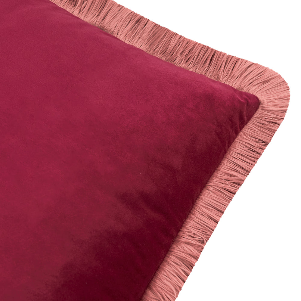 Halo Fringed Velvet Cushion Burgundy/Slipper