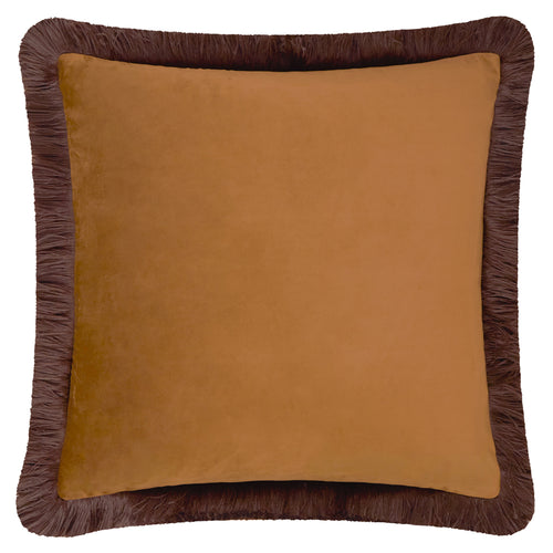 Halo Fringed Velvet Cushion Caramel/Chocolate