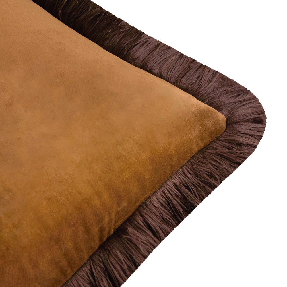 Halo Fringed Velvet Cushion Caramel/Chocolate