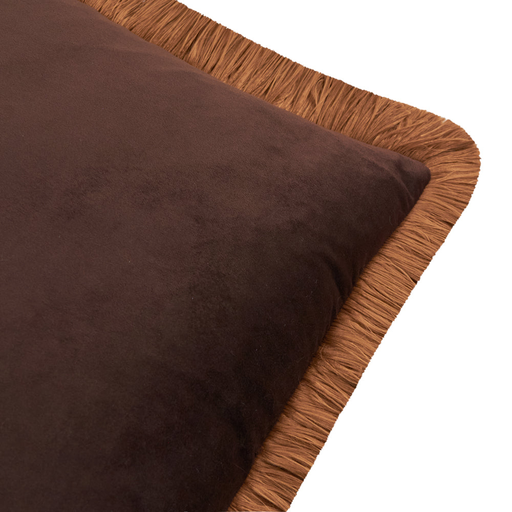 Halo Fringed Velvet Cushion Chocolate/Caramel
