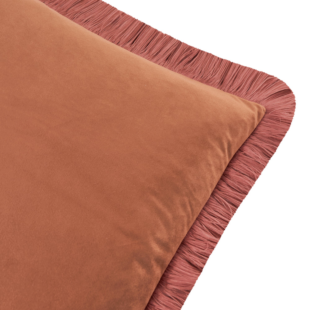 Halo Fringed Velvet Cushion Chesnut/Slipper