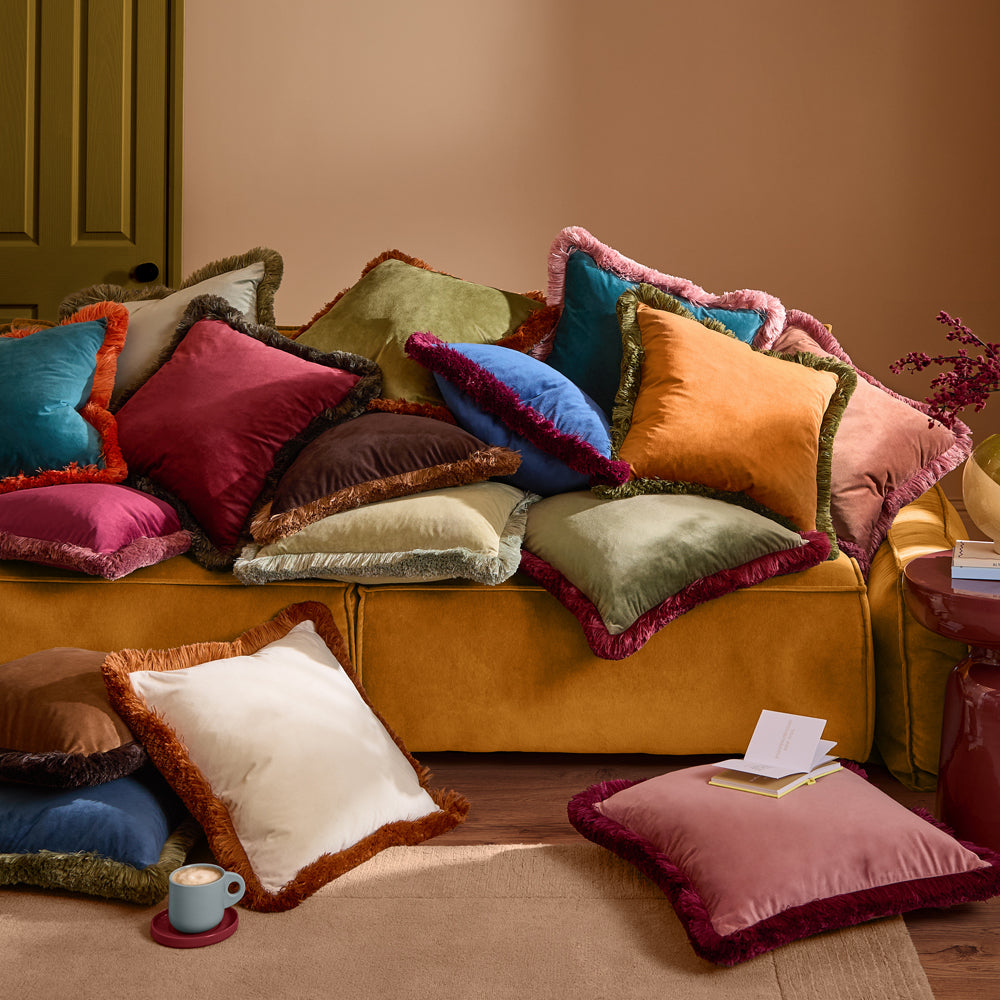Halo Fringed Velvet Cushion Chestnut/Slipper