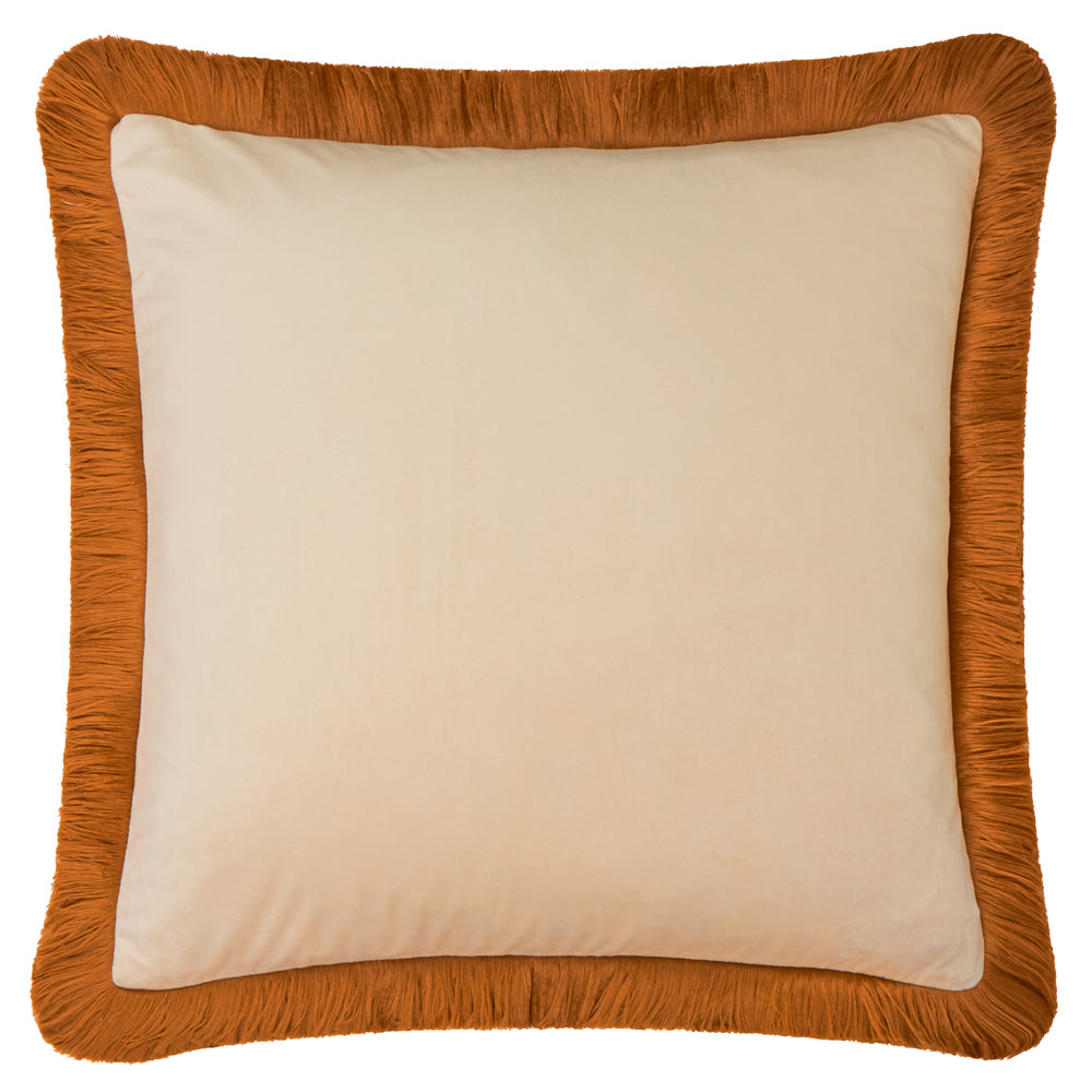 Plain Orange Cushions - Halo Fringed Velvet  Cushion Cover Ecru/Ginger Furn
