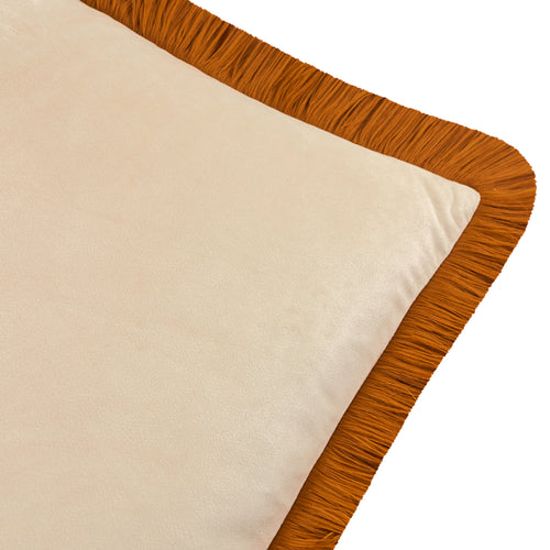 Halo Fringed Velvet Cushion Ecru/Ginger