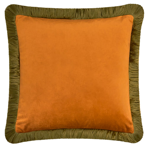 Halo Fringed Velvet Cushion Ginger/Olive