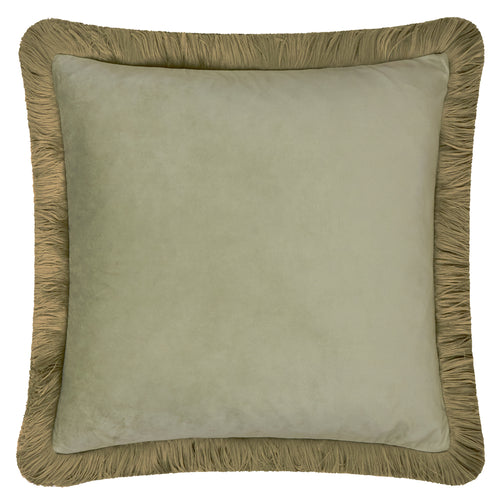 Halo Fringed Velvet Cushion Green/Sage