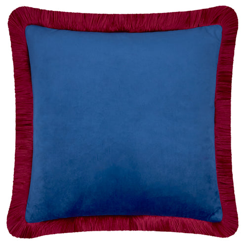 Halo Fringed Velvet Cushion Navy/Burgundy