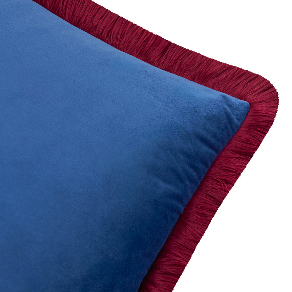 Halo Fringed Velvet Cushion Navy/Burgundy
