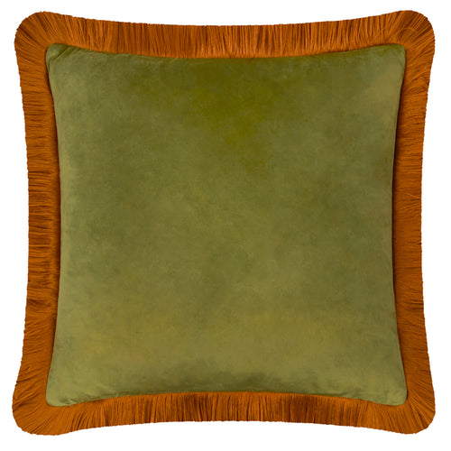 Halo Fringed Velvet Cushion Olive/Ginger