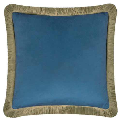 Halo Fringed Velvet Cushion Petrol/Sage