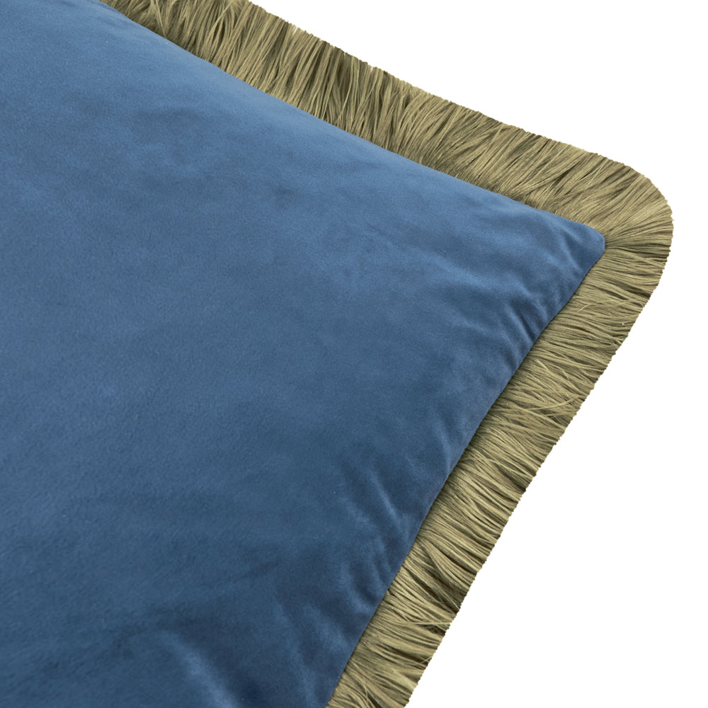 Halo Fringed Velvet Cushion Petrol/Sage