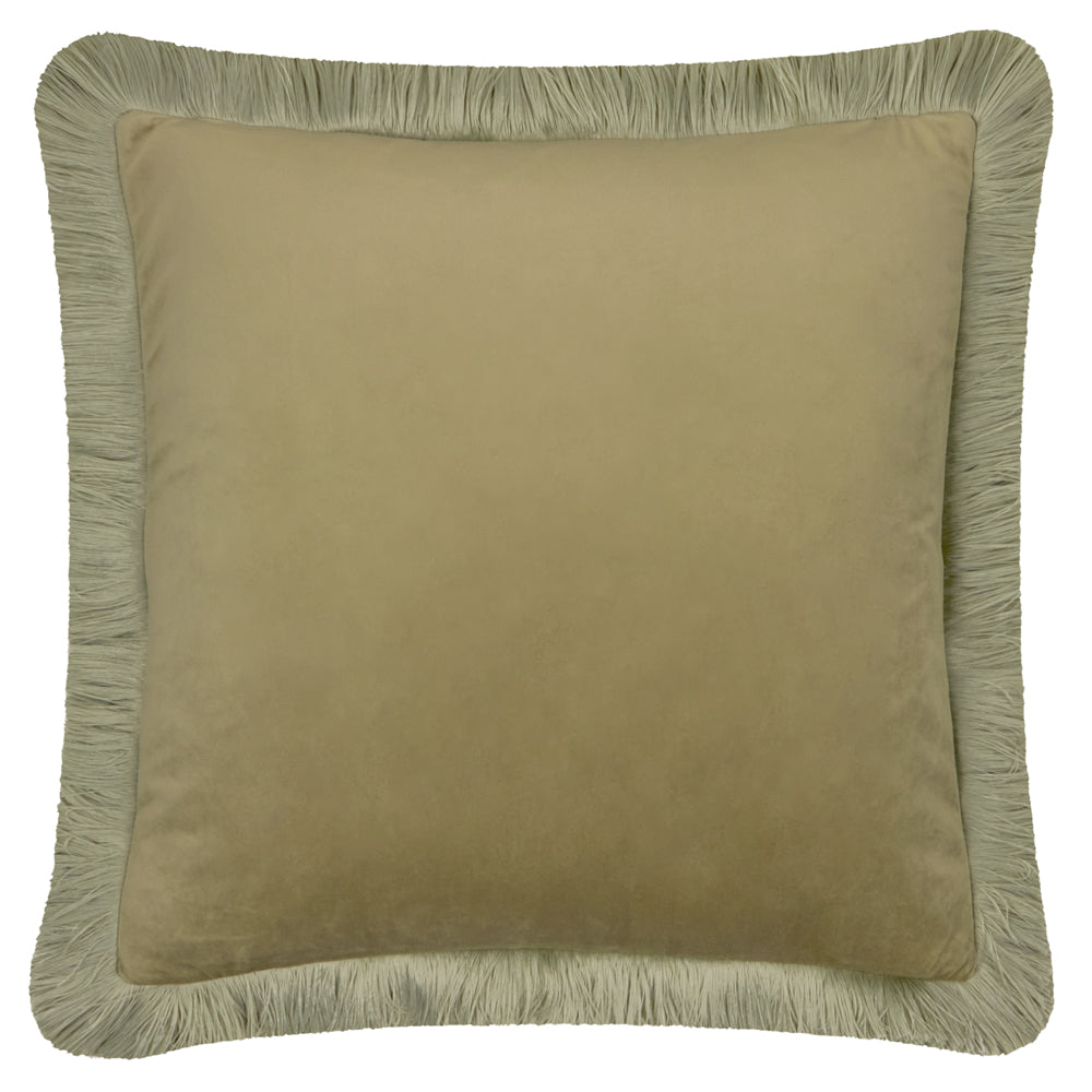 Plain Green Cushions - Halo Fringed Velvet  Cushion Cover Sage/Green Furn