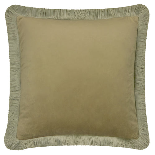 Halo Fringed Velvet Cushion Sage/Green