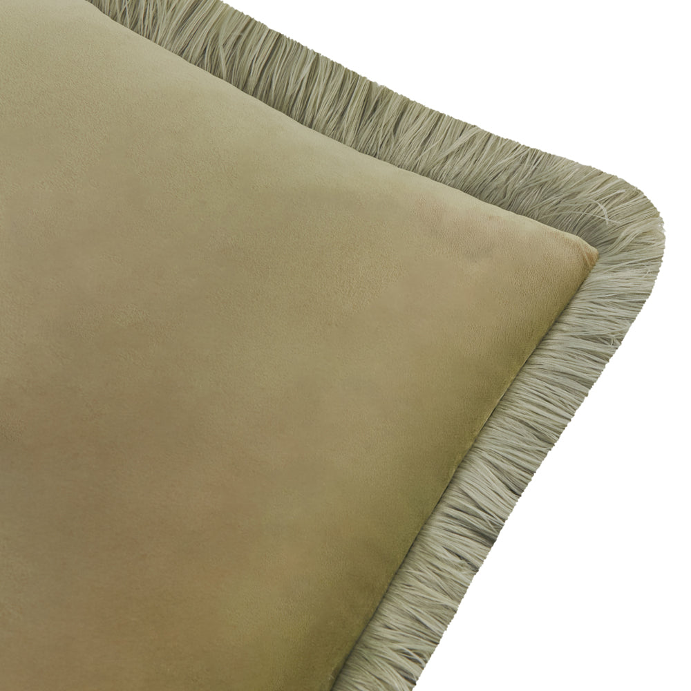 Halo Fringed Velvet Cushion Sage/Green