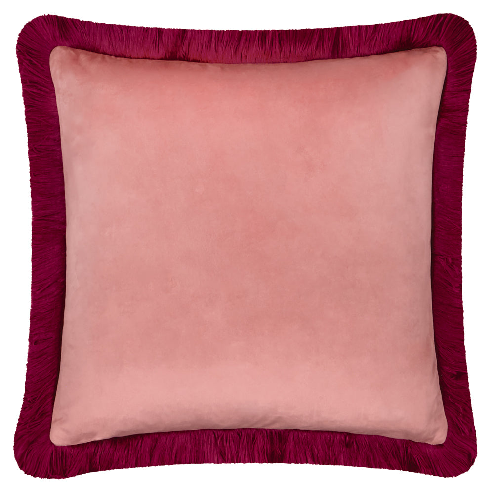 Plain Pink Cushions - Halo Fringed Velvet  Cushion Cover Slipper/Burgundy Furn