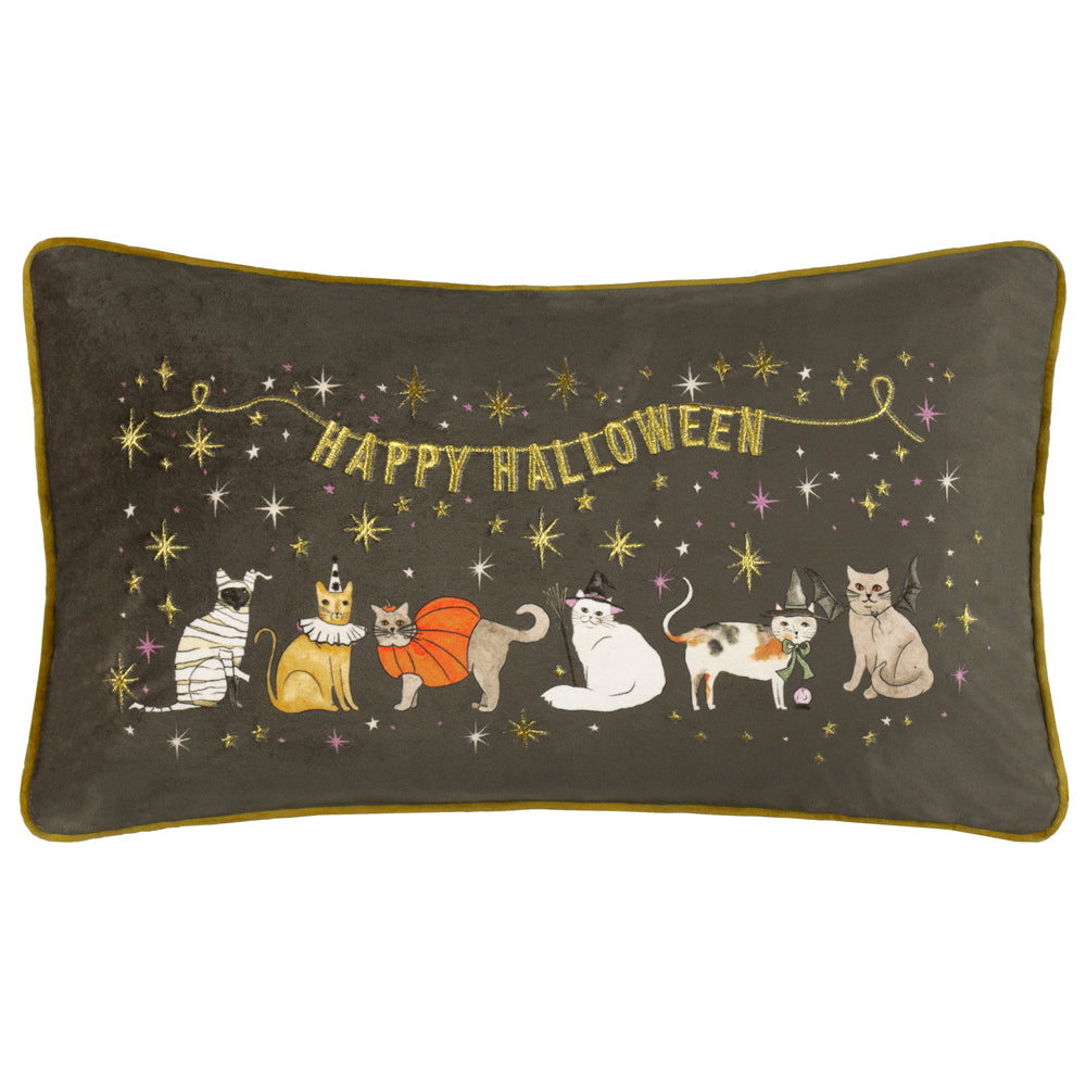 Halloween Pawty Embroidered Velvet Cushion Multicolour